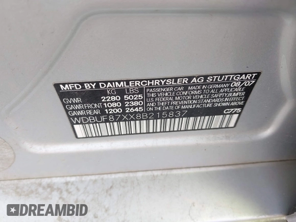 2008 Mercedes-Benz E 350 Luxury z VIN WDBUF87XX8B215837, wystawiony jako IAAI lot #40380820 z przebiegiem 116 170 mil mil oraz . Historia ofert i sprzedaży dostępna na DreamBid. Obrazek 9.