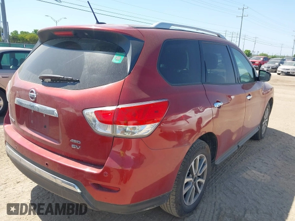 2013 Nissan Pathfinder SV with VIN 5N1AR2MM1DC614185, listed as a IAAI auction lot 42037843 with 165,453 mi miles. Bid and sale history available at carsss.com. Image 4.