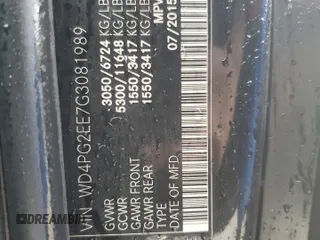 2016 Mercedes-Benz Metris Passenger with VIN WD4PG2EE7G3081989, listed as a Copart auction lot 59225835 with 153,240 mi miles and Salvage title. Bid and sale history available at DreamBid. Image 13.