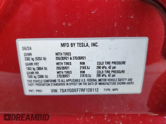 2024 Tesla Model Y Performance z VIN 7SAYGDEF7RF128112, wystawiony jako Copart lot #85596764 z przebiegiem Nie podano mil oraz Szkoda całkowita • Salvage title. Historia ofert i sprzedaży dostępna na DreamBid. Obrazek 16.