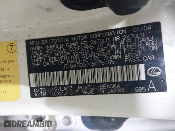 2004 Lexus ES 350 with VIN JTHBA30G245025185, listed as a IAAI auction lot 42257597 with 171,338 mi miles and . Bid and sale history available at DreamBid. Image 9.