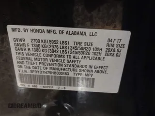 2017 Acura MDX Sport Hybrid w/Advance Pkg with VIN 5FRYD7H79HB000463, listed as a IAAI auction lot 40926548 with 131,998 mi miles. Bid and sale history available at carsss.com. Image 9.