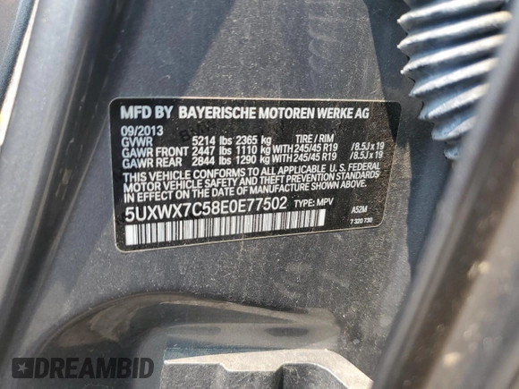 2014 BMW X3 xDrive35i z VIN 5UXWX7C58E0E77502, wystawiony jako Copart lot #59159245 z przebiegiem 131 425 mil mil oraz Szkoda całkowita • Salvage title. Historia ofert i sprzedaży dostępna na DreamBid. Obrazek 13.
