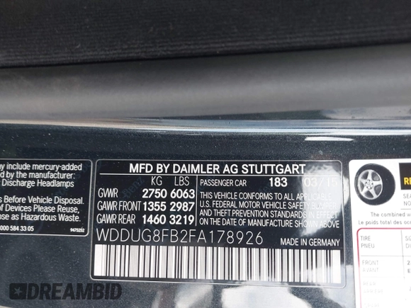2015 Mercedes-Benz S 550 с VIN WDDUG8FB2FA178926, выставлен на аукционе IAAI как лот 41862601 с пробегом 103 586 миль миль и . История ставок и продаж доступна на DreamBid. Изображение 9.