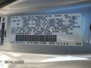 2011 Toyota Tacoma PreRunner z VIN 5TFTU4GN6BX010584, wystawiony jako Copart lot #57284685 z przebiegiem 66 256 mil mil oraz Szkoda całkowita • Salvage title. Historia ofert i sprzedaży dostępna na DreamBid. Obrazek 12.