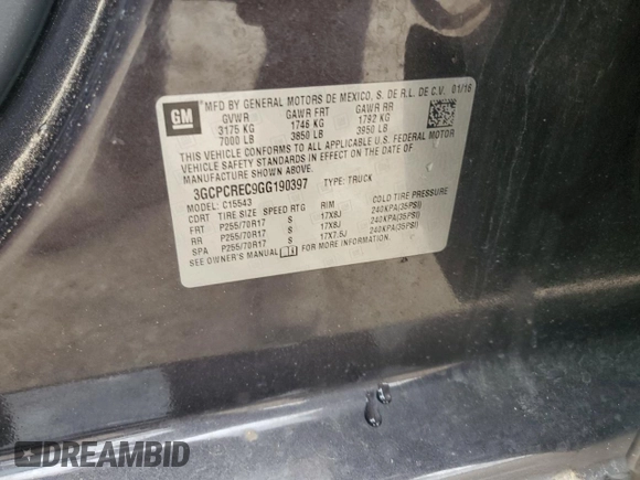 2016 Chevrolet Silverado 1500 LT with VIN 3GCPCREC9GG190397, listed as a Copart auction lot 53260605 with Not Provided miles and Salvage Title. Bid and sale history available at DreamBid. Image 13.