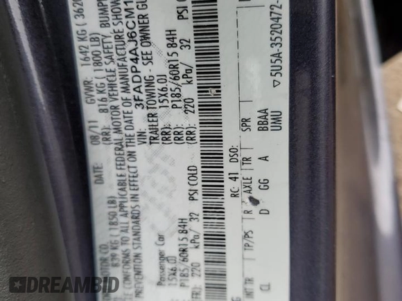 2012 Ford Fiesta S with VIN 3FADP4AJ6CM111249, listed as a Copart auction lot 53704875 with 87,472 mi miles and Salvage Title. Bid and sale history available at DreamBid. Image 12.