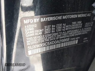 2013 BMW X3 xDrive28i with VIN 5UXWX9C5XD0A29868, listed as a IAAI auction lot 42148309 with 185,129 mi miles. Bid and sale history available at carsss.com. Image 9.