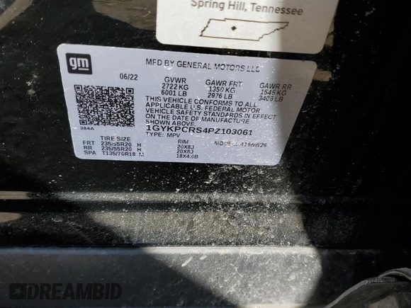 2023 Cadillac XT6 FWD Premium Luxury with VIN 1GYKPCRS4PZ103061, listed as a Copart auction lot 49300205 with 72,131 mi miles and Salvage title. Bid and sale history available at DreamBid. Image 13.