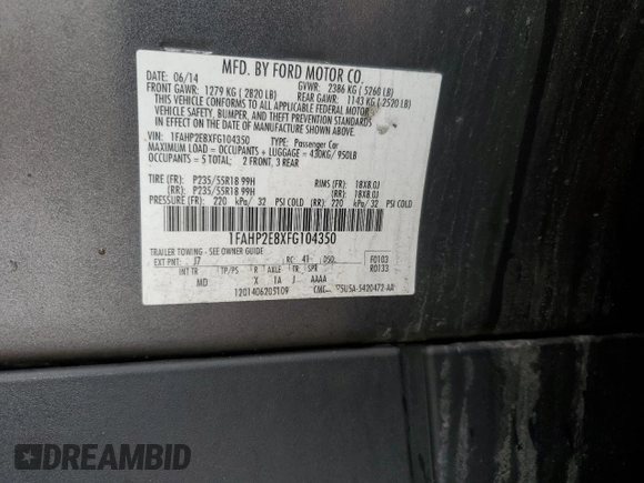 2015 Ford Taurus SEL with VIN 1FAHP2E8XFG104350, listed as a Copart auction lot 49139655 with 161,857 mi miles and Salvage title. Bid and sale history available at DreamBid. Image 15.