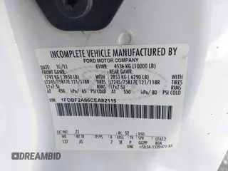 2012 Ford F-250 XL with VIN 1FDBF2A66CEA82115, listed as a IAAI auction lot 41912259 with 213,702 mi miles and . Bid and sale history available at DreamBid. Image 9.