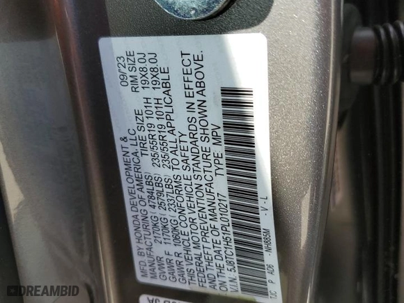 2023 Acura RDX w/Technology Package with VIN 5J8TC1H51PL010217, listed as a Copart auction lot 76632044 with 0 mi miles and Non Repairable. Bid and sale history available at carsss.com. Image 14.