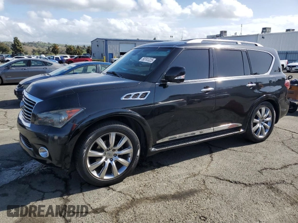 2011 Infiniti QX56 7-passenger with VIN JN8AZ2NE7B9005600, listed as a Copart auction lot 50741225 with 202,960 mi miles and Salvage Title. Bid and sale history available at carsss.com. Image 1.