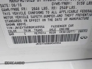 2016 Infiniti Q50 Premium with VIN JN1EV7AR8GM345554, listed as a IAAI auction lot 41965915 with 88,646 mi miles and . Bid and sale history available at DreamBid. Image 9.