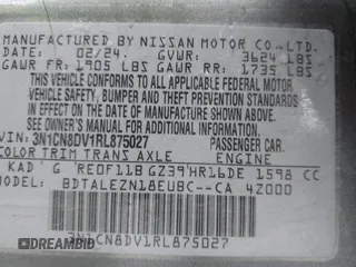 2024 Nissan Versa S with VIN 3N1CN8DV1RL875027, listed as a IAAI auction lot 41901288 with 31,663 mi miles. Bid and sale history available at carsss.com. Image 9.