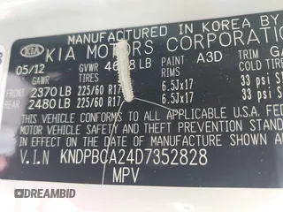 2013 Kia Sportage LX with VIN KNDPBCA24D7352828, listed as a IAAI auction lot 42685744 with 156,805 mi miles and . Bid and sale history available at DreamBid. Image 9.