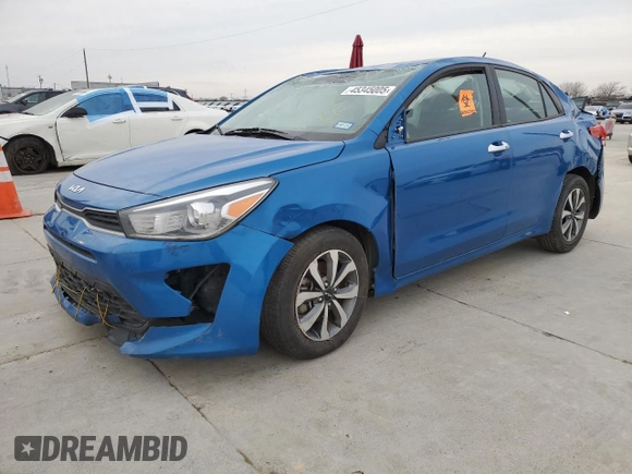 2022 Kia Rio LX with VIN 3KPA24AD6NE481247, listed as a Copart auction lot 45345005 with 0 mi miles and Clean Title. Bid and sale history available at carsss.com. Image 1.