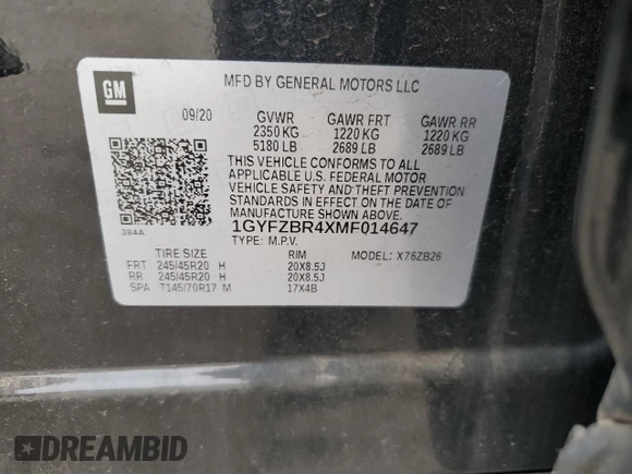 2021 Cadillac XT4 AWD Luxury with VIN 1GYFZBR4XMF014647, listed as a Copart auction lot 63800444 with 49,724 mi miles and Salvage Title. Bid and sale history available at carsss.com. Image 13.