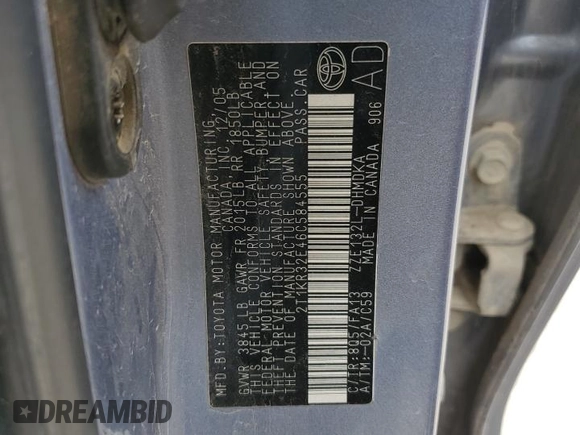 2006 Toyota Matrix STD with VIN 2T1KR32E46C584555, listed as a Copart auction lot 50241805 with 179,378 mi miles and Salvage Title. Bid and sale history available at DreamBid. Image 12.