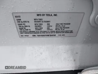 2022 Tesla Model Y Performance with VIN 7SAYGDEFXNF384268, listed as a IAAI auction lot 41558359 with 33,870 mi miles and . Bid and sale history available at DreamBid. Image 9.