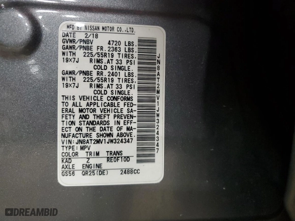 2018 Nissan Rogue S with VIN JN8AT2MV1JW324347, listed as a Copart auction lot 44183505 with 96,767 mi miles and Salvage Title. Bid and sale history available at carsss.com. Image 15.