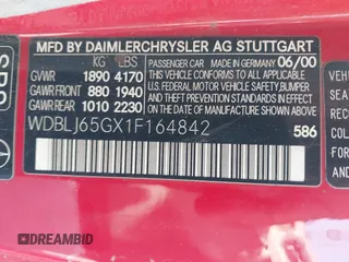 2001 Mercedes-Benz CLK 320/430 z VIN WDBLJ65GX1F164842, wystawiony jako IAAI lot #42438009 z przebiegiem Nie podano mil oraz . Historia ofert i sprzedaży dostępna na DreamBid. Obrazek 9.
