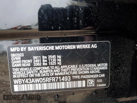2024 BMW i4 eDrive35 z VIN WBY43AW05RFR71493, wystawiony jako Copart lot #47165825 z przebiegiem 2 353 mil mil oraz Szkoda całkowita • Salvage title. Historia ofert i sprzedaży dostępna na DreamBid. Obrazek 14.