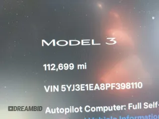 2023 Tesla Model 3 with VIN 5YJ3E1EA8PF398110, listed as a IAAI auction lot 41692006 with 112,699 mi miles and . Bid and sale history available at carsss.com. Image 7.