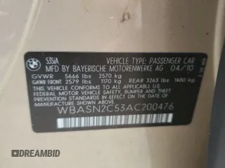 2010 BMW 5 Series GT 535i with VIN WBASN2C53AC200476, listed as a Copart auction lot 71286974 with Not Provided miles and Non Repairable. Bid and sale history available at carsss.com. Image 13.