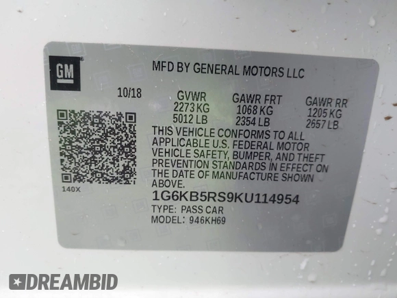 2019 Cadillac CT6 Luxury AWD z VIN 1G6KB5RS9KU114954, wystawiony jako IAAI lot #38260808 z przebiegiem 17 666 mil mil oraz . Historia ofert i sprzedaży dostępna na DreamBid. Obrazek 9.