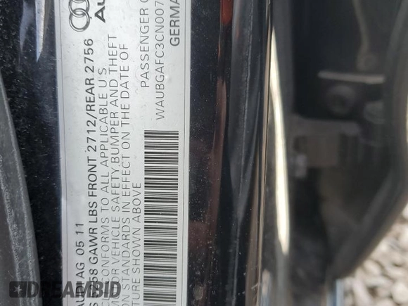 2012 Audi A6 3.0T Premium Plus with VIN WAUBGAFC3CN007279, listed as a Copart auction lot 50125415 with 126,408 mi miles and Salvage Title. Bid and sale history available at carsss.com. Image 13.