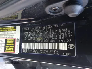 2021 Toyota Camry Hybrid LE with VIN 4T1C31AK6MU554826, listed as a IAAI auction lot 41413617 with 168,787 mi miles. Bid and sale history available at carsss.com. Image 9.