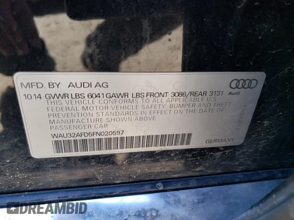 2015 Audi A8 L 4.0T with VIN WAU32AFD5FN020597, listed as a Copart auction lot 45221125 with 103,637 mi miles and Clean Title. Bid and sale history available at carsss.com. Image 12.