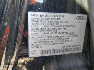 2019 Audi Q8 Premium z VIN WA1AVAF14KD017045, wystawiony jako Copart lot #54085185 z przebiegiem 78 342 mil mil oraz Szkoda całkowita • Salvage title. Historia ofert i sprzedaży dostępna na DreamBid. Obrazek 13.