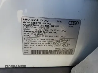 2020 Audi SQ5 Prestige with VIN WA1C4AFY8L2120037, listed as a Copart auction lot 76783834 with 42,203 mi miles and Salvage Title. Bid and sale history available at DreamBid. Image 13.