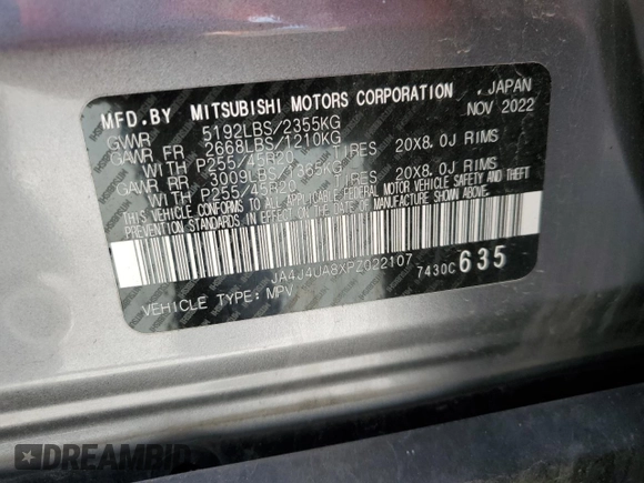 2023 Mitsubishi Outlander SE z VIN JA4J4UA8XPZ022107, wystawiony jako Copart lot #60740804 z przebiegiem 46 295 mil mil oraz Szkoda całkowita • Salvage title. Historia ofert i sprzedaży dostępna na DreamBid. Obrazek 14.