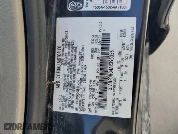 2010 Ford Fusion SE with VIN 3FAHP0HG4AR395355, listed as a Copart auction lot 52044815 with 232,569 mi miles and Salvage Title. Bid and sale history available at carsss.com. Image 12.