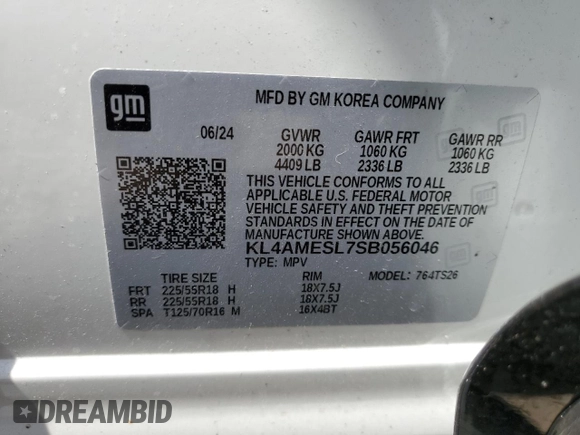 2025 Buick Encore GX Sport Touring with VIN KL4AMESL7SB056046, listed as a Copart auction lot 54983405 with Not provided miles and Salvage title. Bid and sale history available at DreamBid. Image 14.