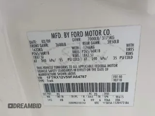 2009 Ford F-150 XLT with VIN 1FTRX12V59FA64787, listed as a IAAI auction lot 42502385 with 174,873 mi miles and . Bid and sale history available at DreamBid. Image 9.