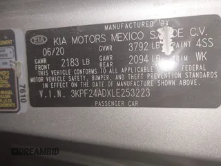 2020 Kia Forte LXS with VIN 3KPF24ADXLE253223, listed as a IAAI auction lot 41865732 with 125,734 mi miles. Bid and sale history available at carsss.com. Image 9.