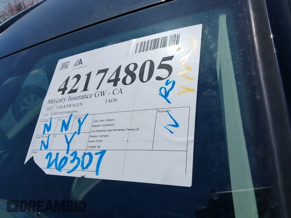 2022 Volkswagen Taos SE z VIN 3VVRX7B2XNM068564, wystawiony jako IAAI lot #42174805 z przebiegiem 26 307 mil mil oraz . Historia ofert i sprzedaży dostępna na DreamBid. Obrazek 16.