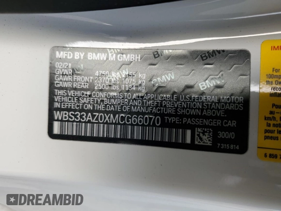 2021 BMW M4 Competition z VIN WBS33AZ0XMCG66070, wystawiony jako Copart lot #78260074 z przebiegiem 13 518 mil mil oraz Szkoda całkowita • Salvage title. Historia ofert i sprzedaży dostępna na DreamBid. Obrazek 14.