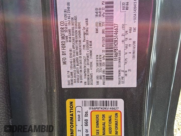 2019 Ford Mustang EcoBoost с VIN 1FA6P8TH2K5146627, выставлен на аукционе Copart как лот 63421835 с пробегом 48 759 миль миль и Чистый • Clean title. История ставок и продаж доступна на DreamBid. Изображение 12.