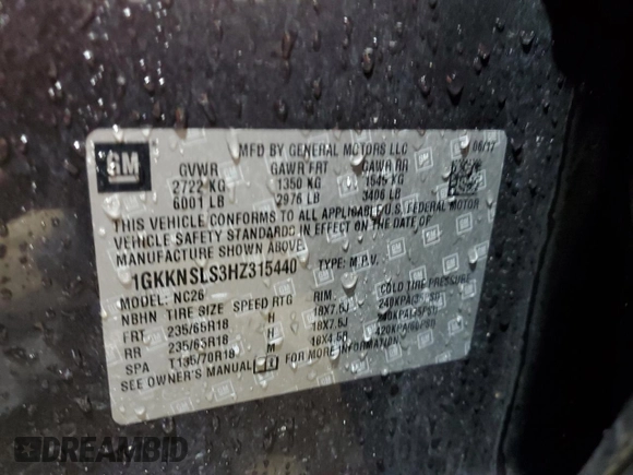 2017 GMC Acadia SLE with VIN 1GKKNSLS3HZ315440, listed as a Copart auction lot 53612365 with 171,132 mi miles and Salvage Title. Bid and sale history available at carsss.com. Image 14.