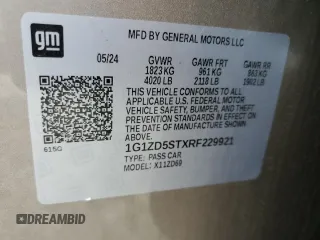 2024 Chevrolet Malibu LT with VIN 1G1ZD5STXRF229921, listed as a Copart auction lot 54348655 with 23,368 mi miles and Salvage Title. Bid and sale history available at DreamBid. Image 12.