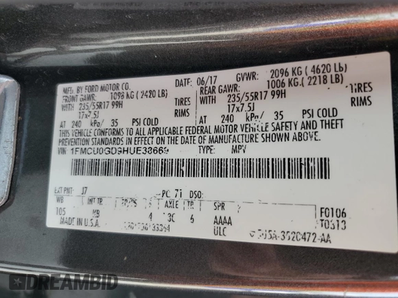 2017 Ford Escape SE with VIN 1FMCU0GD9HUE38669, listed as a Copart auction lot 47475085 with 159,041 mi miles and Salvage Title. Bid and sale history available at carsss.com. Image 13.