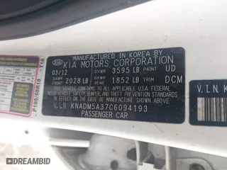 2012 Kia Rio LX with VIN KNADM5A37C6094193, listed as a IAAI auction lot 41940411 with 166,626 mi miles. Bid and sale history available at carsss.com. Image 9.