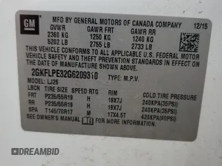 2016 GMC Terrain SLT z VIN 2GKFLPE32G6209310, wystawiony jako Copart lot #56629105 z przebiegiem 131 509 mil mil oraz Szkoda całkowita • Salvage title. Historia ofert i sprzedaży dostępna na DreamBid. Obrazek 13.