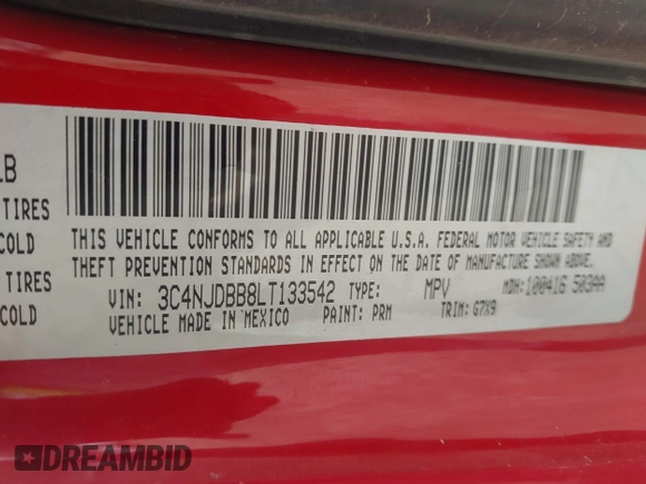 2020 Jeep Compass North z VIN 3C4NJDBB8LT133542, wystawiony jako IAAI lot #42156144 z przebiegiem 53 034 mil mil oraz . Historia ofert i sprzedaży dostępna na DreamBid. Obrazek 9.