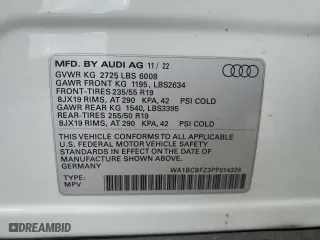 2023 Audi Q4 e-tron Premium Plus with VIN WA1BCBFZ3PP014326, listed as a Copart auction lot 72747334 with 12,398 mi miles and Salvage Title. Bid and sale history available at carsss.com. Image 13.
